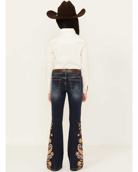 Image #3 - Grace In LA Girls' Dark Wash Mid Rise Paisley Embroidered Flare Jeans, Dark Wash, hi-res