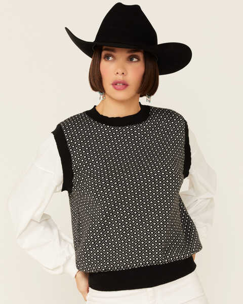 Molly Bracken Women's Geo Dot Sweater Vest, Black, hi-res