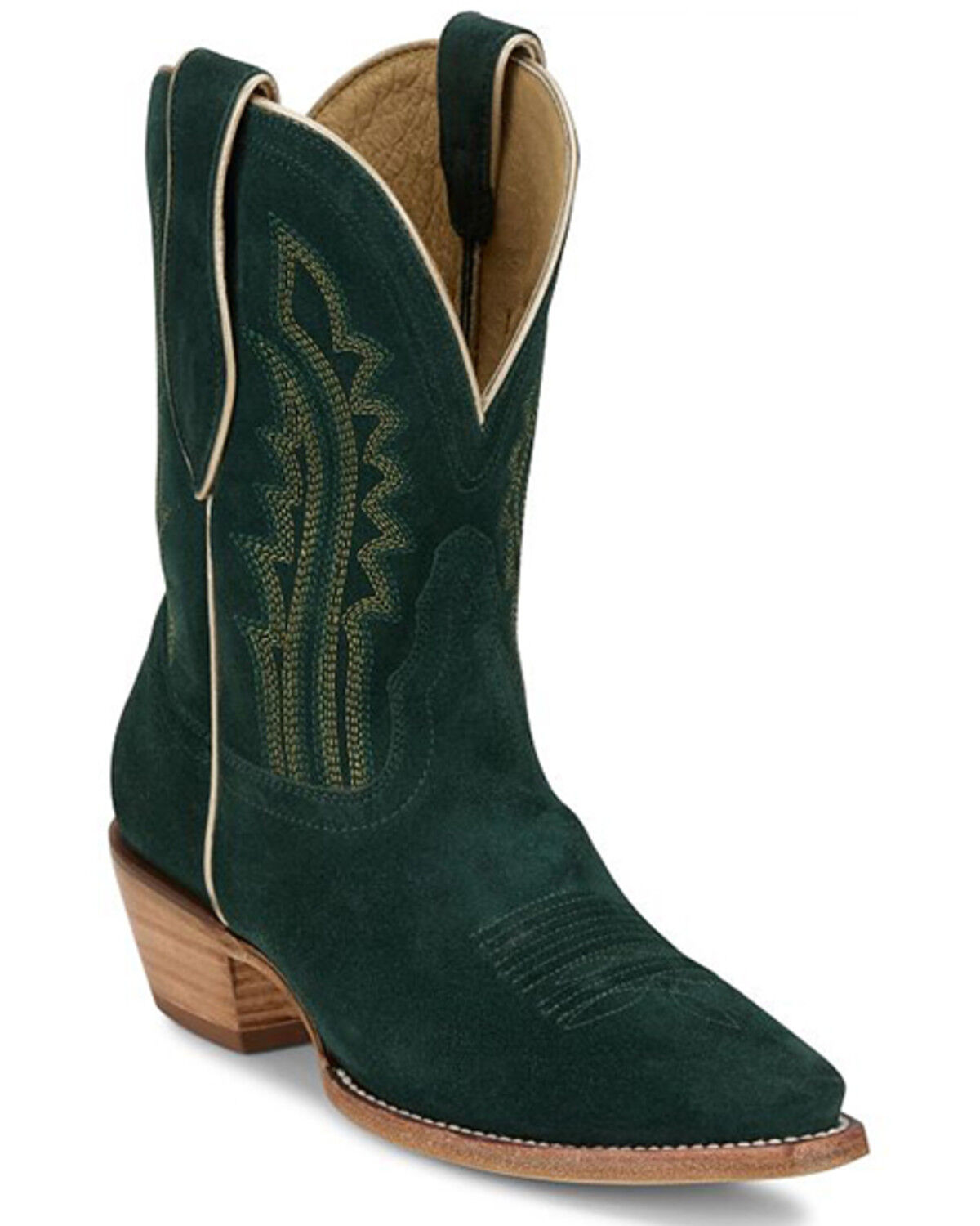 Image #1 - Tony Lama Women's Lea Suede Western Booties - Snip Toe, Green, hi-res