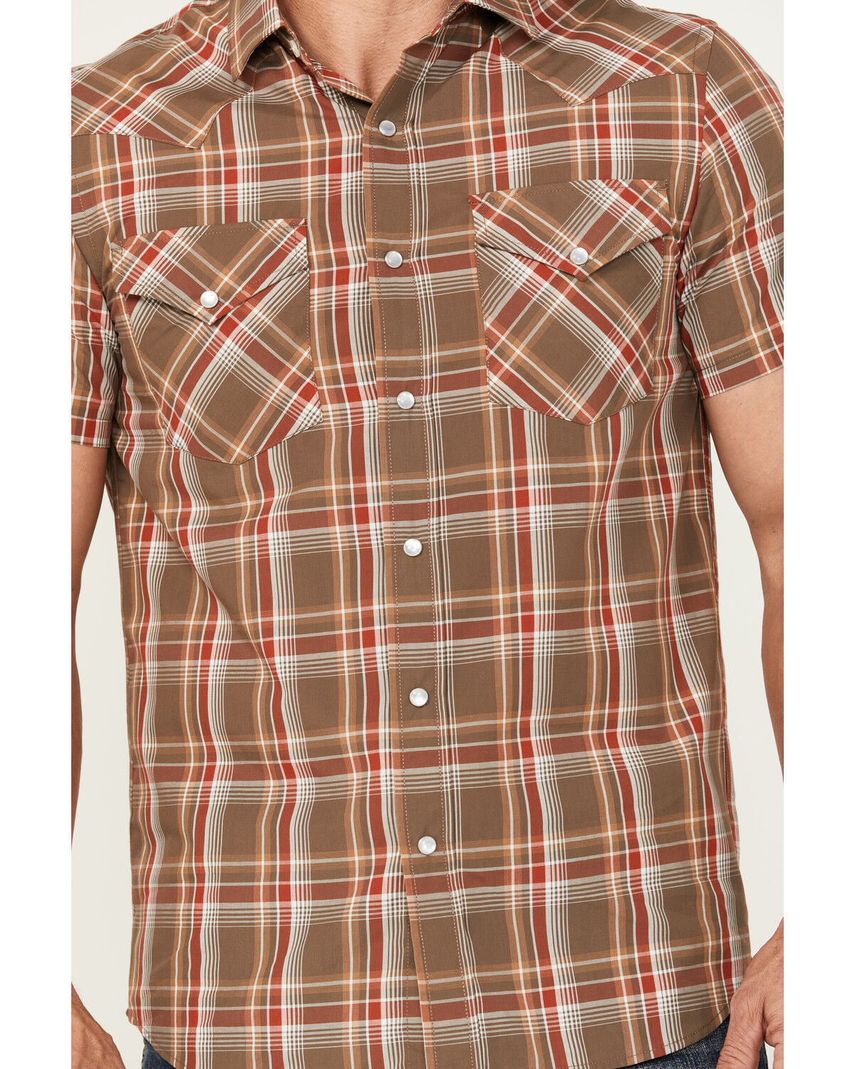 Image #3 - Pendleton Men's Frontier Plaid Print Short Sleeve Pearl Snap Western Shirt, Brown, hi-res