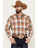 Image #1 - Roper Men's Amarillo Plaid Print Long Sleeve Western Pearl Snap Shirt, Rust Copper, hi-res