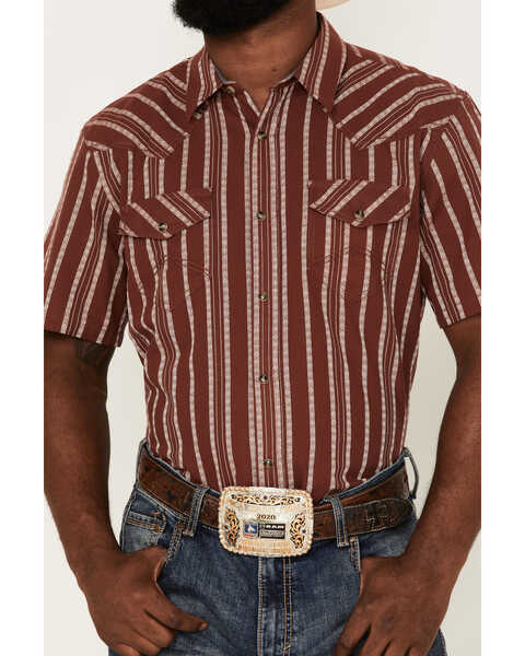 Image #3 - Cody James Men's Guerrero Stripe Snap Western Shirt , Burgundy, hi-res