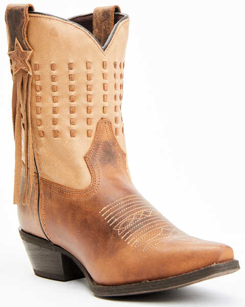 Image #1 - Laredo Women's Brown Fringe Western Performance Boots - Snip Toe, Brown, hi-res