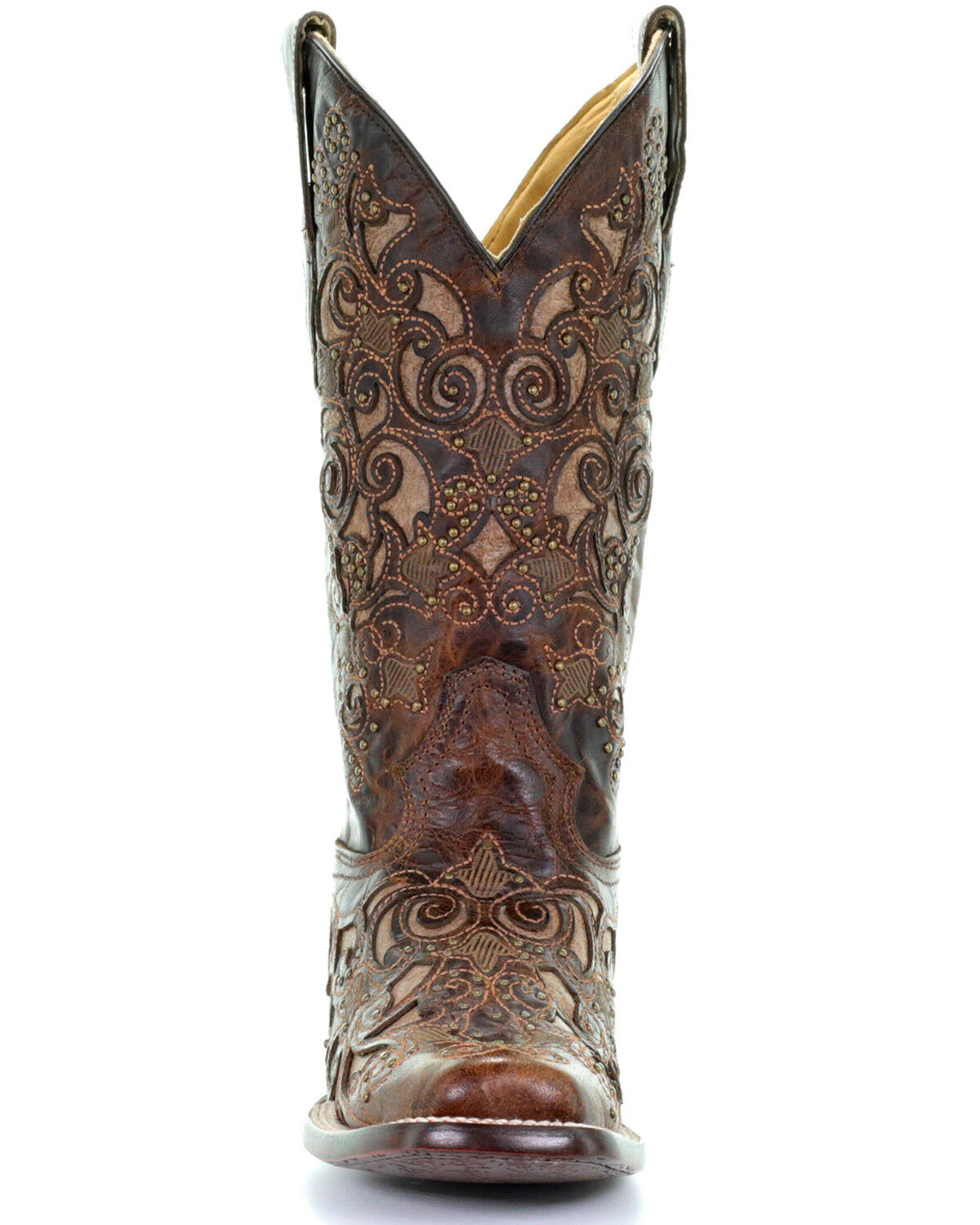 Image #4 - Corral Women's Inlay and Stud Accents Boots - Square Toe, Brown, hi-res