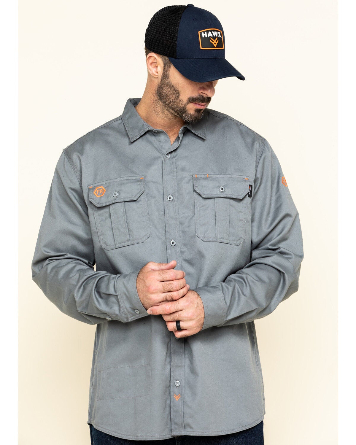 Hawx Men's FR Long Sleeve Work Shirt - Big, Silver, hi-res