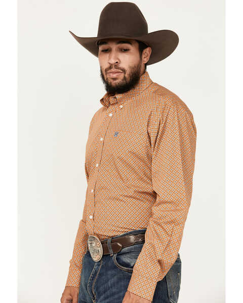 Image #2 - Cinch Men's Geo Print Long Sleeve Button-Down Western Shirt, Orange, hi-res