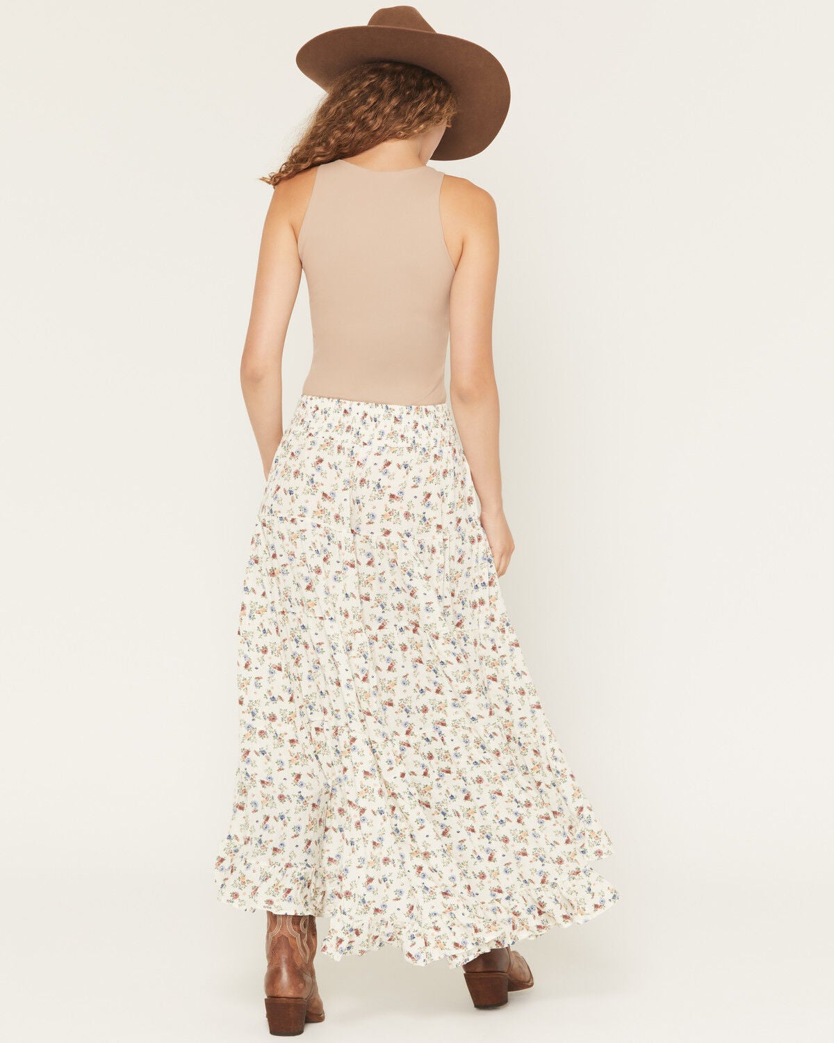 Image #3 - Wild Moss Women's Floral Print High-Low Midi Skirt, Ivory, hi-res