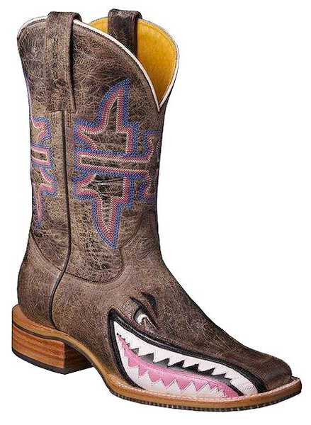 Tin Haul Women's Man Eater Shark Cowgirl Boots - Square Toe, Dark Brown, hi-res