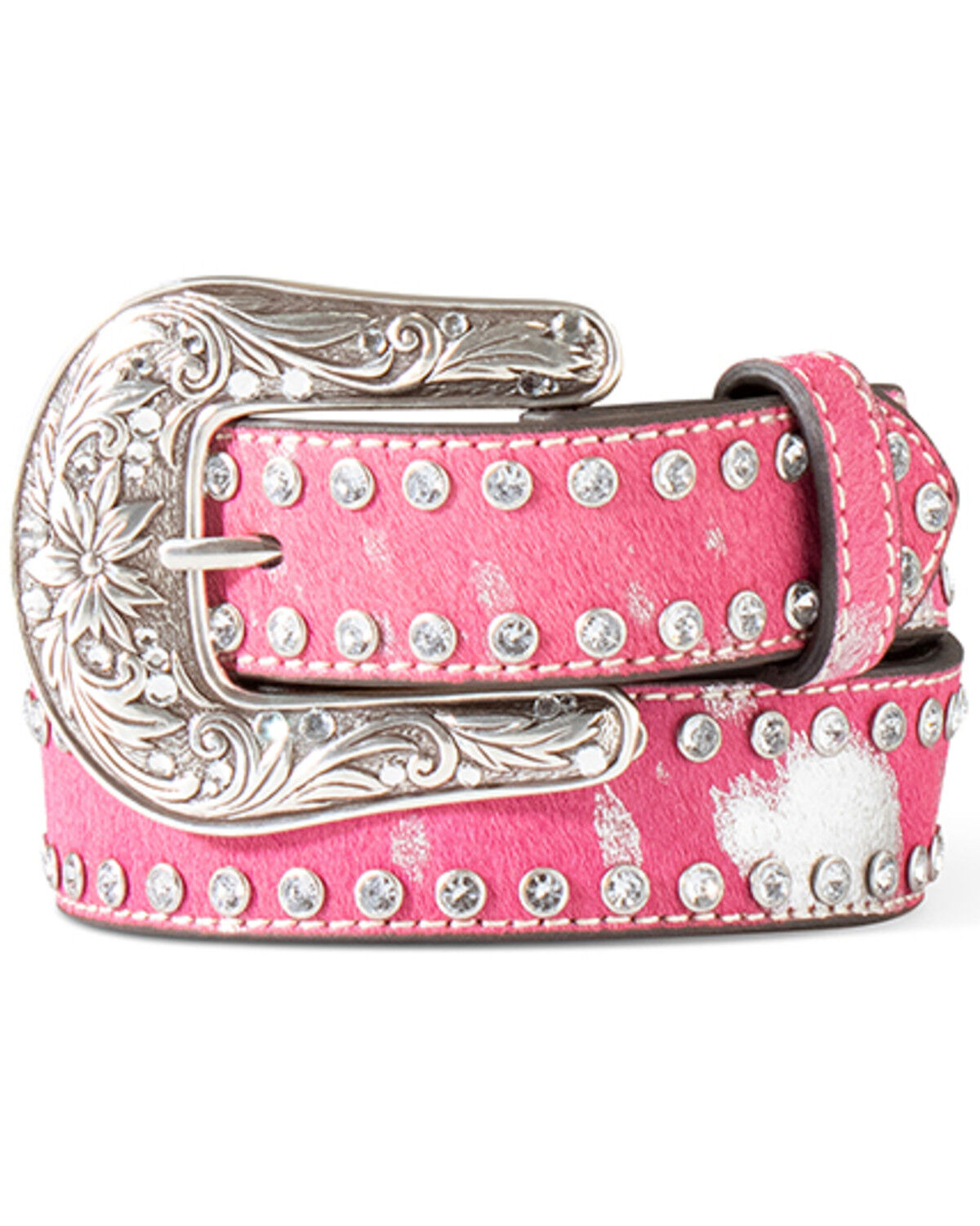 Image #1 - M & F Western Girls' Acid Wash Hairon Belt, Pink, hi-res