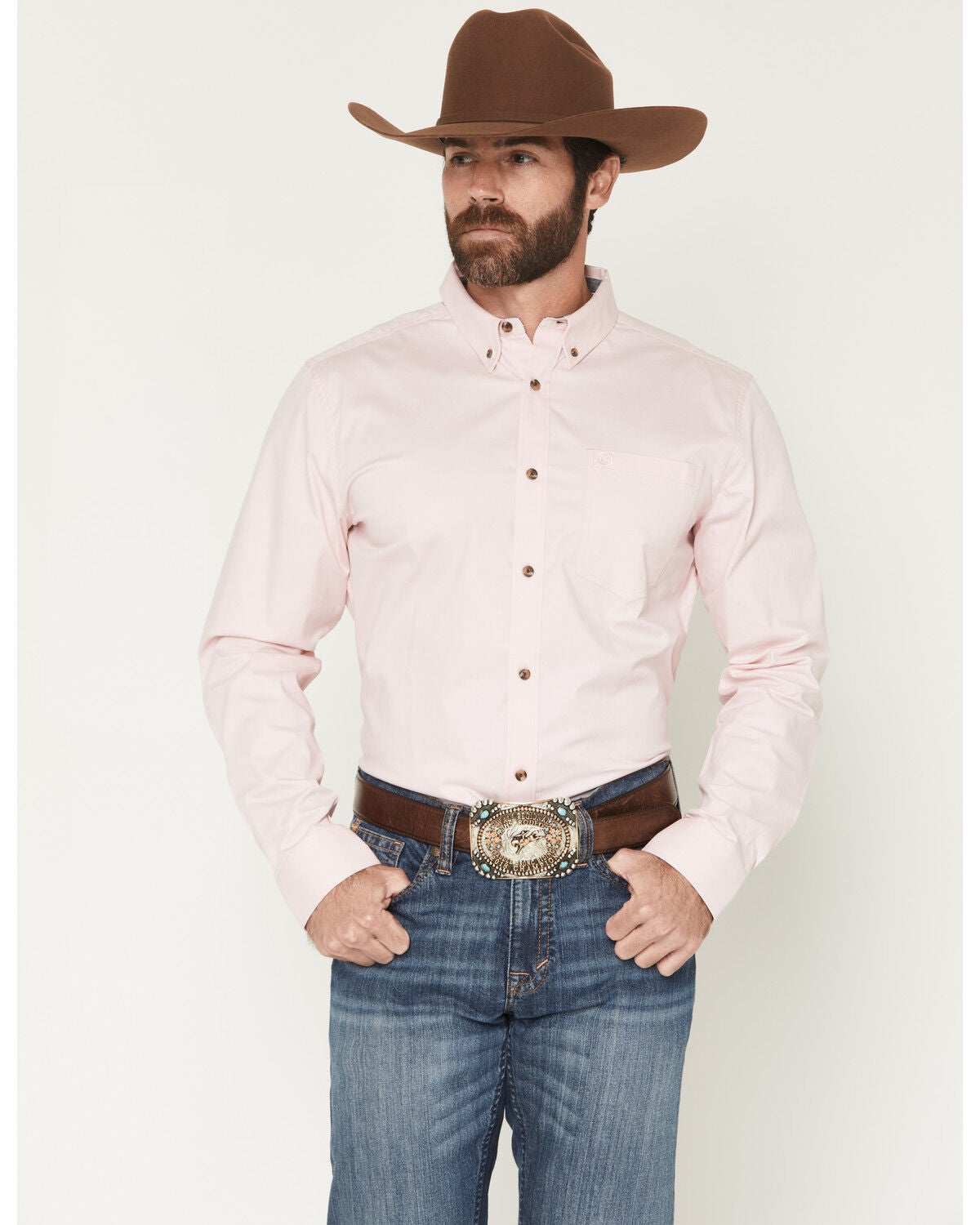 Image #1 - Cody James Men's Basic Solid Long Sleeve Button-Down Stretch Western Shirt, Pink, hi-res