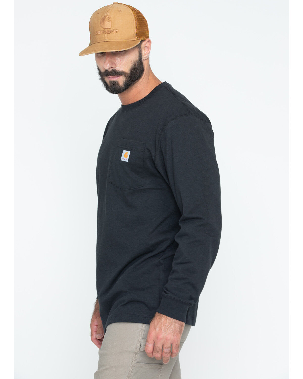 Image #4 - Carhartt Men's Loose Fit Heavyweight Long Sleeve Logo Pocket Work T-Shirt - Big & Tall, Black, hi-res