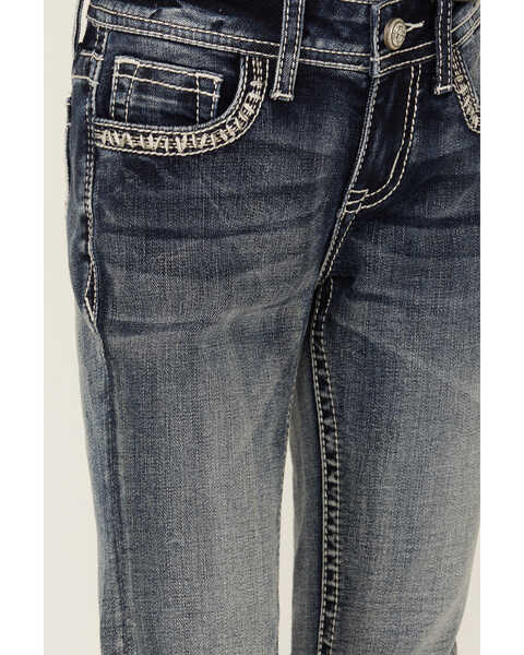 Image #4 - Grace in LA Girls' Medium Wash Horseshoe Embroidered Stretch Bootcut Jeans , Medium Wash, hi-res
