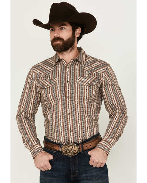 Image #1 - Gibson Men's Show Downer Floral Striped Long Sleeve Snap Western Shirt , Brown, hi-res