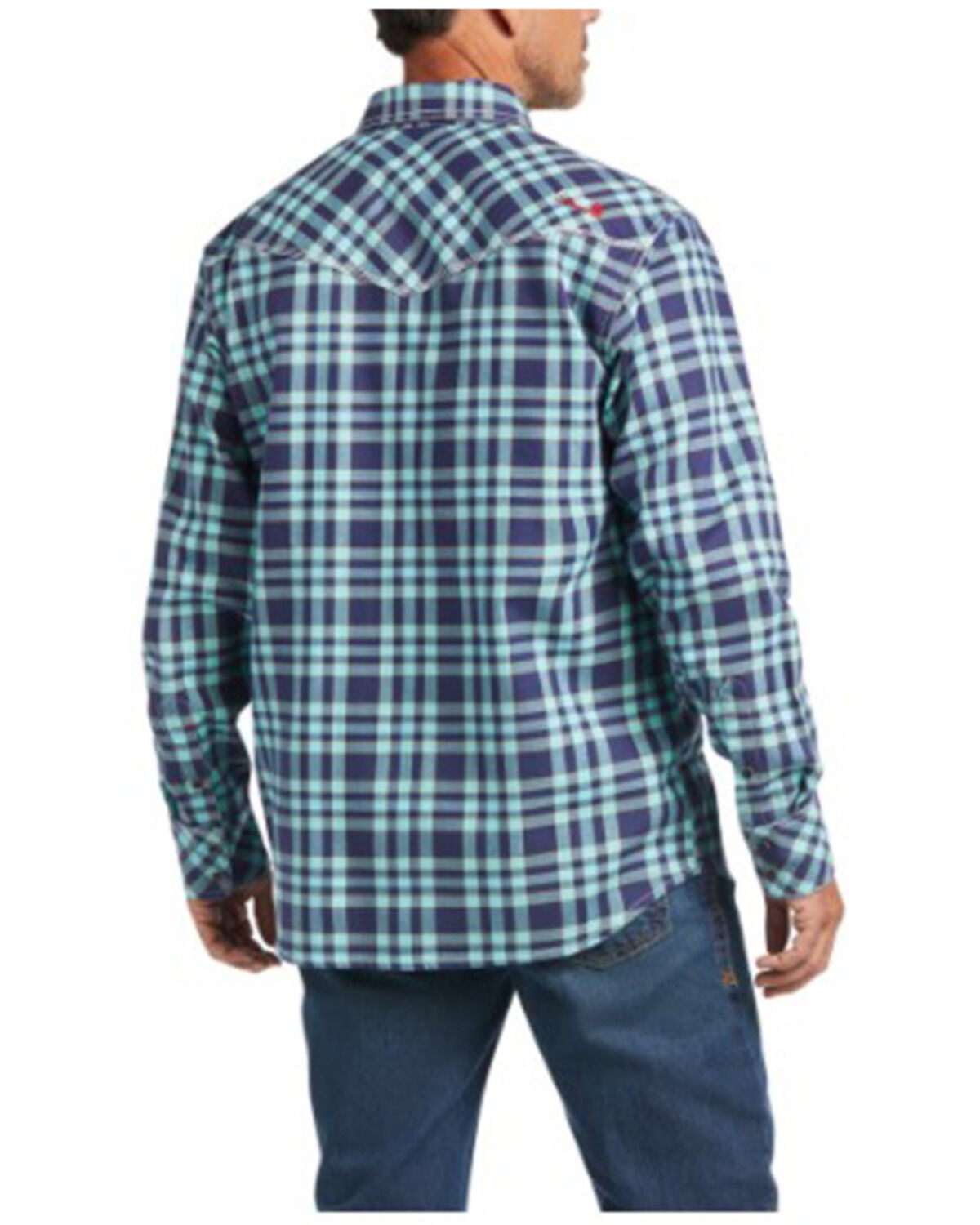 Image #2 - Ariat Men's FR Pontchartrain Retro Plaid Print Long Sleeve Snap Work Shirt, Teal, hi-res