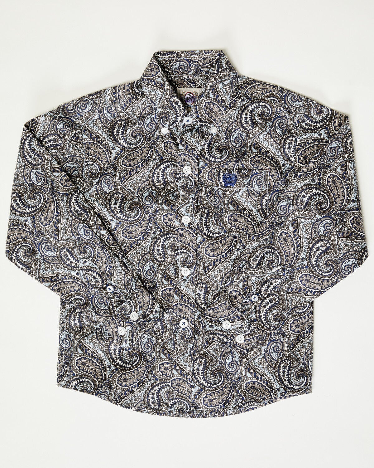 Cinch Toddler Boys' Paisley Print Long Sleeve Button-Down Western Shirt, Grey, hi-res
