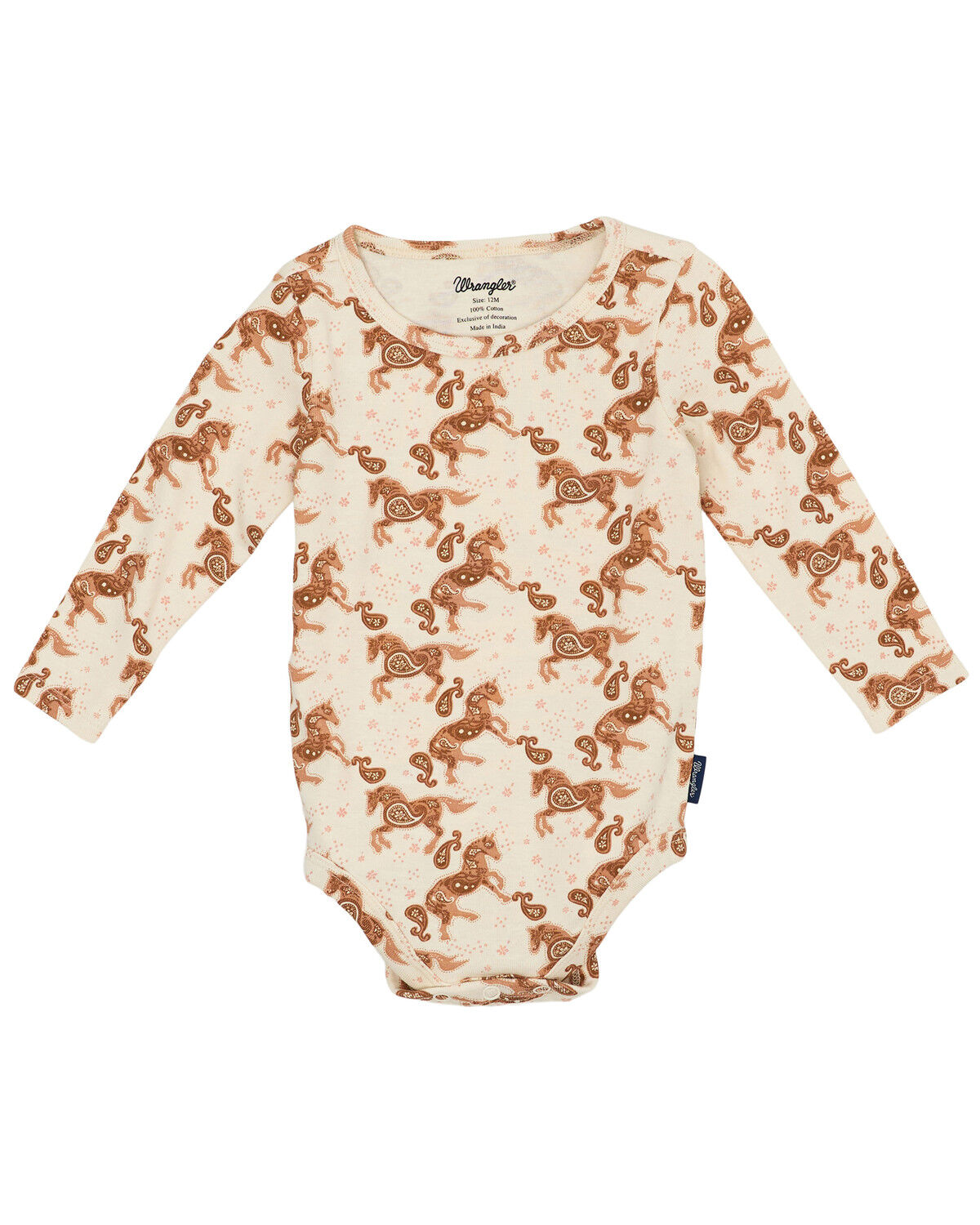 Image #1 - Wrangler Infant Girls' Horse Print Long Sleeve Onesie, White, hi-res