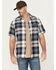 Image #1 - Hawx Men's Hedgerow Plaid Print Short Sleeve Snap Work Shirt, Navy, hi-res