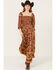 Angie Women's Border Print Long Sleeve Maxi Dress, Brown, hi-res