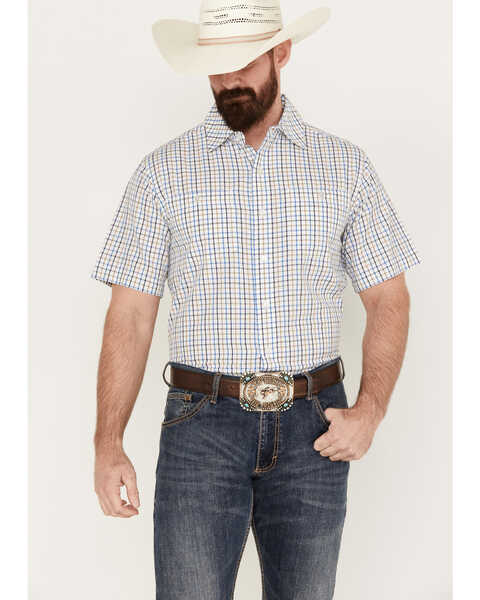Image #1 - Resistol Men's Ennis Checkered Print Short Sleeve Button Down Western Shirt, Blue, hi-res