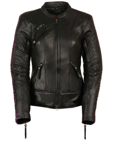 Image #1 - Milwaukee Leather Women's Concealed Carry Embroidered Phoenix Leather Jacket , Black/purple, hi-res
