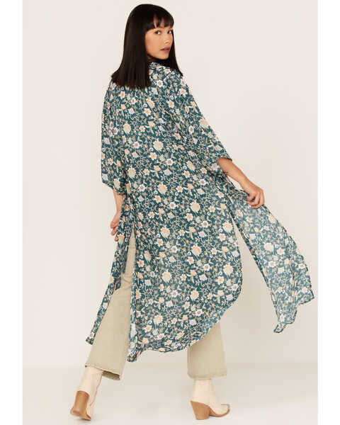 Shyanne Women's Floral Print Kimono, Deep Teal, hi-res