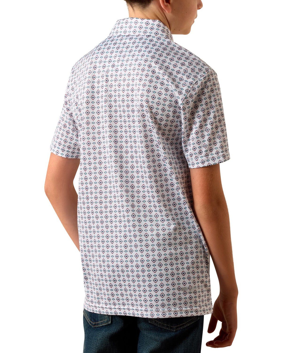 Image #2 - Ariat Boys' Southwestern Print Short Sleeve Button-Down Polo Shirt, White, hi-res