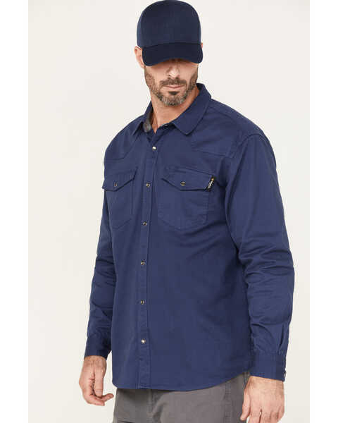 Hawx Men's Twill Western Snap Work Shirt, Dark Blue, hi-res