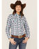 Roper Women's Plaid Print Long Sleeve Pearl Snap Western Shirt, Blue, hi-res