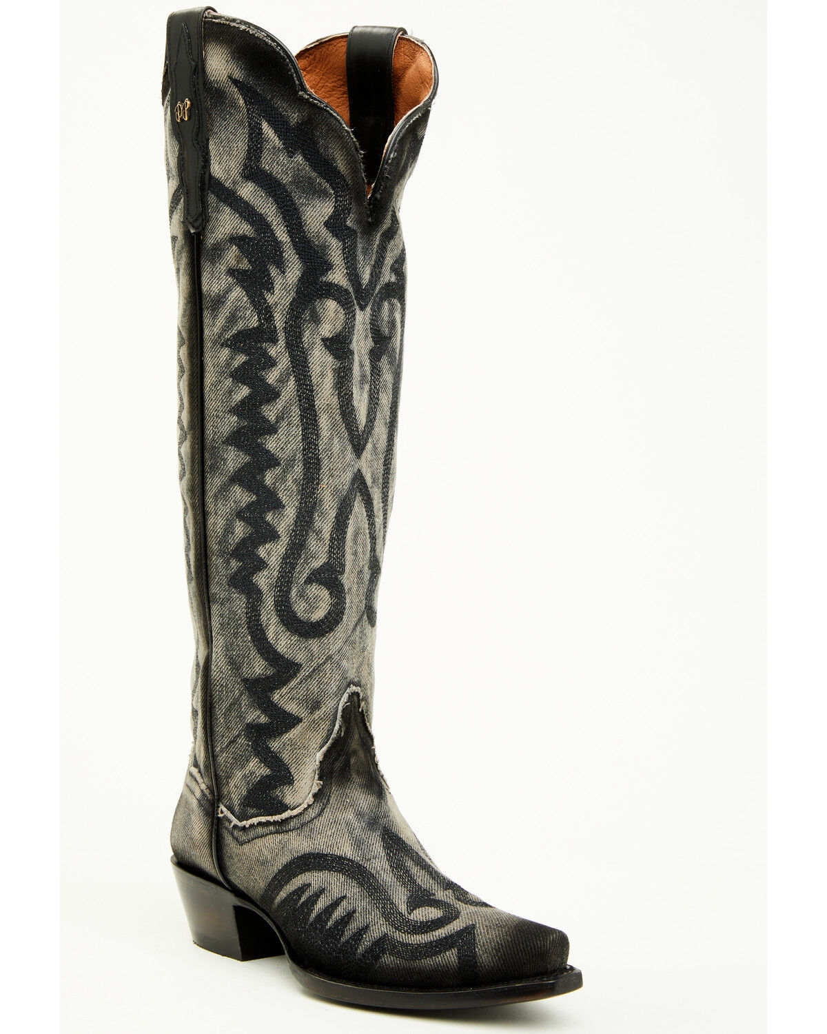Image #1 - Dan Post Women's Denim Darlin Tall Western Boots - Snip Toe, Black, hi-res