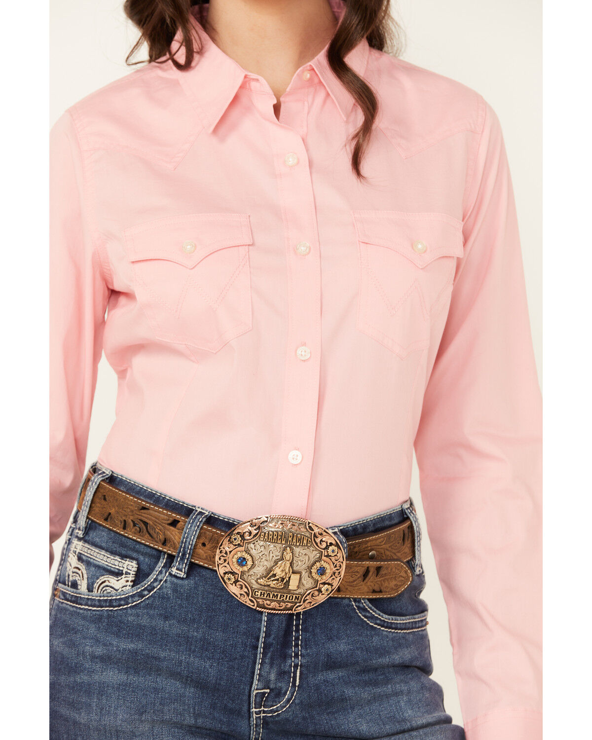 Image #3 - Wrangler Retro Women's Solid Long Sleeve Button-Down Stretch Western Shirt, Pink, hi-res