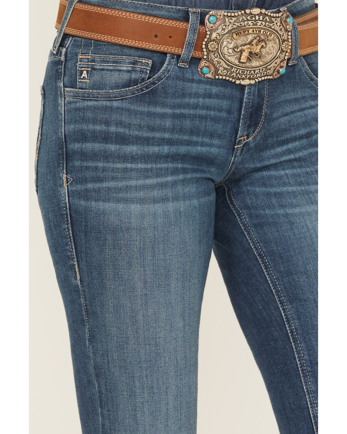 Image #2 - Ariat Women's Medium Wash Mid Rise Leslie Slim Trouser Stretch Denim Jeans, Medium Wash, hi-res