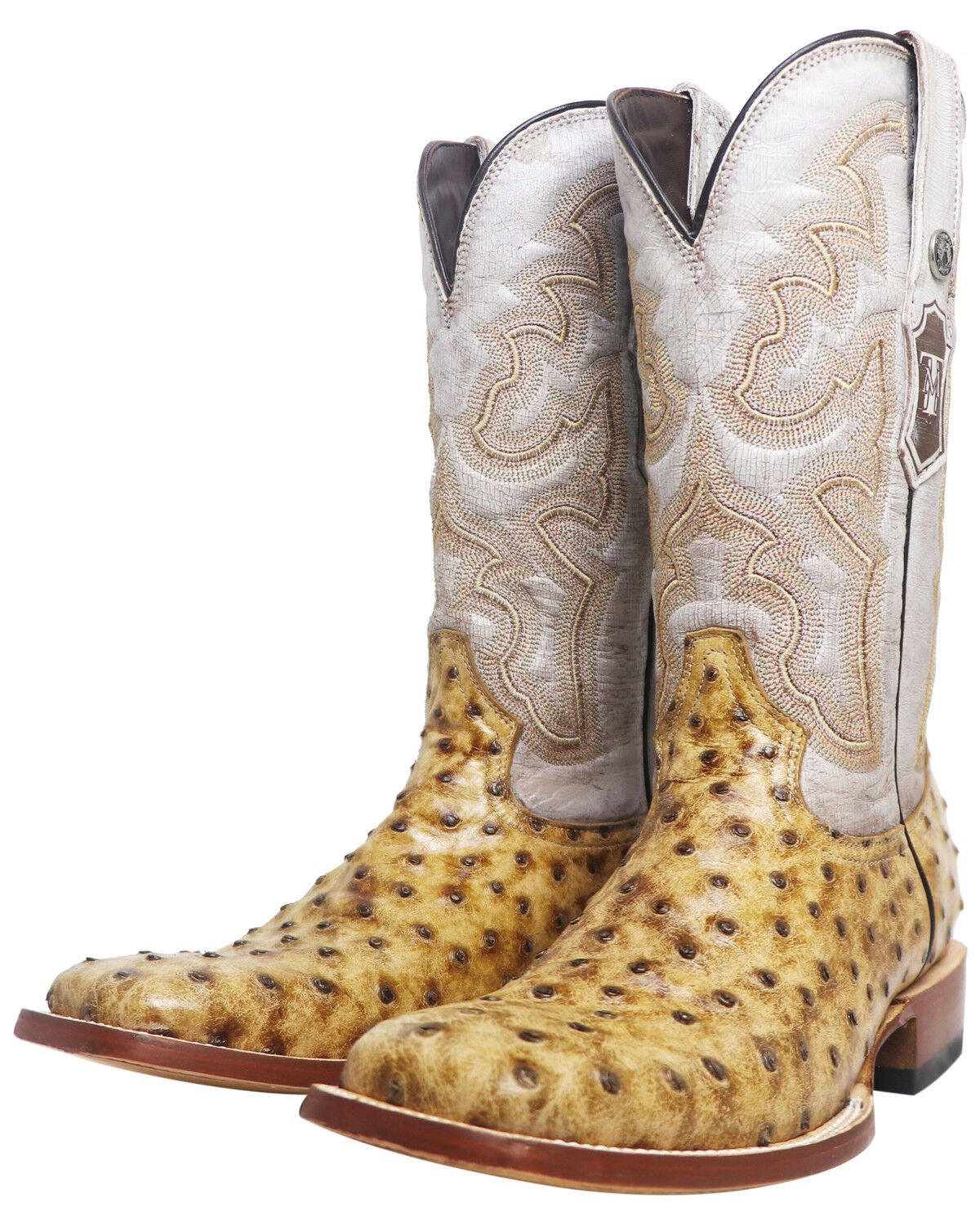 Tanner Mark Men's Ostrich Rustic Print Western Boot Square Toe