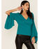 Image #1 - Wrangler Women's Teal Surplice Knit Bell Sleeve Top, Teal, hi-res