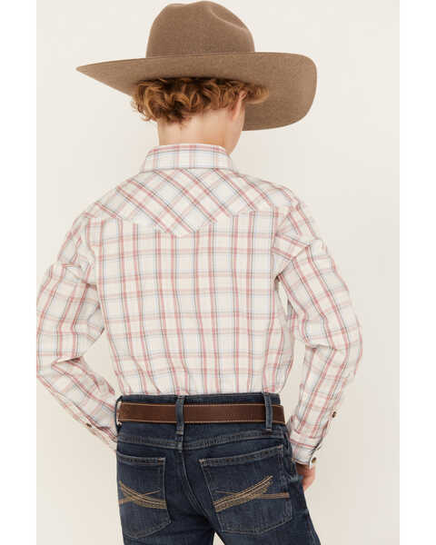Image #4 - Cody James Boys' Plaid Print Long Sleeve Snap Western Shirt, White, hi-res