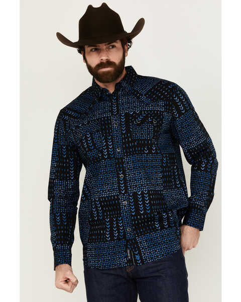 Image #1 - Moonshine Spirit Men's Twilight Southwestern Geo Print Long Sleeve Snap Western Shirt , Black, hi-res