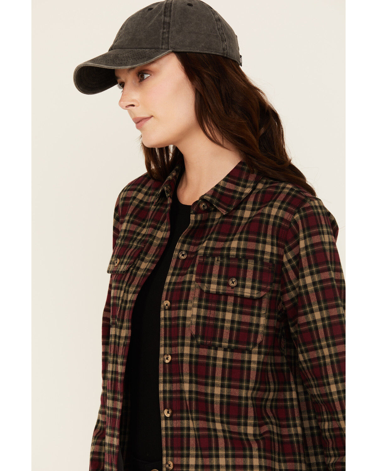Image #2 - Lucky Brand Workwear Women's Hunter Plaid Print Long Sleeve Button-Down Flannel Shirt, Burgundy, hi-res