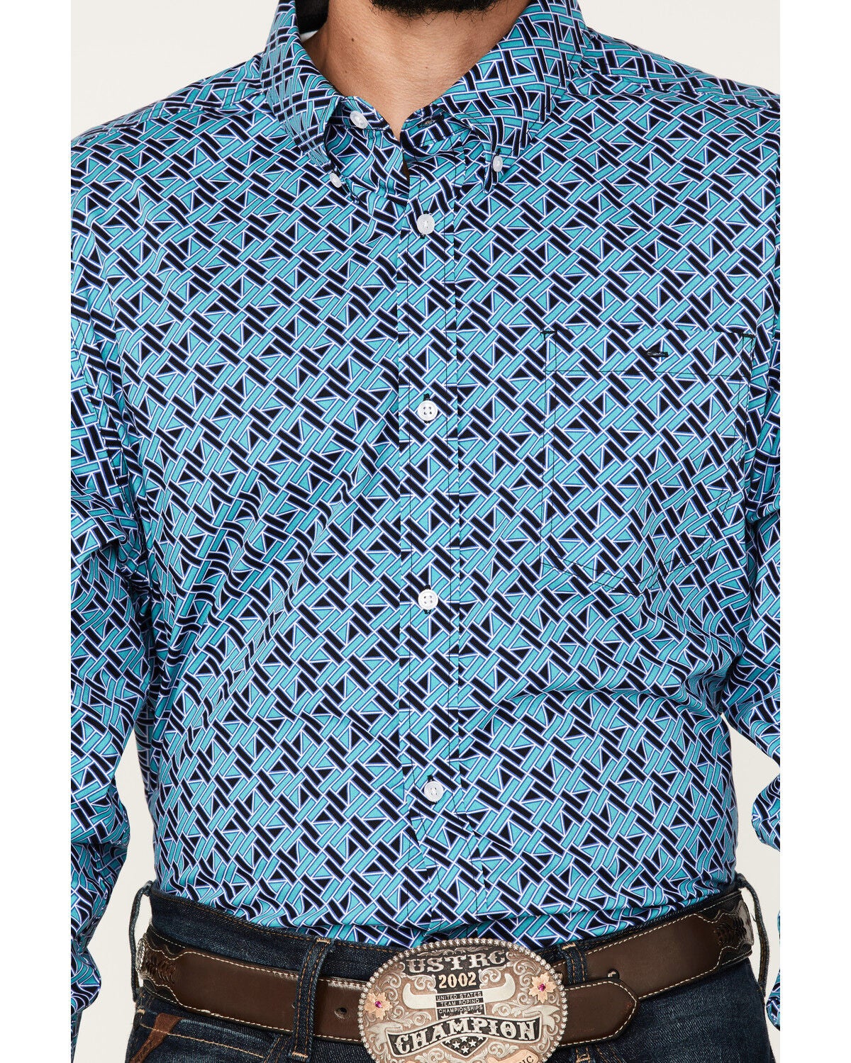 Image #3 - RANK 45&reg; Men's Tie-Down Geo Print Button-Down Western Shirt, Blue, hi-res
