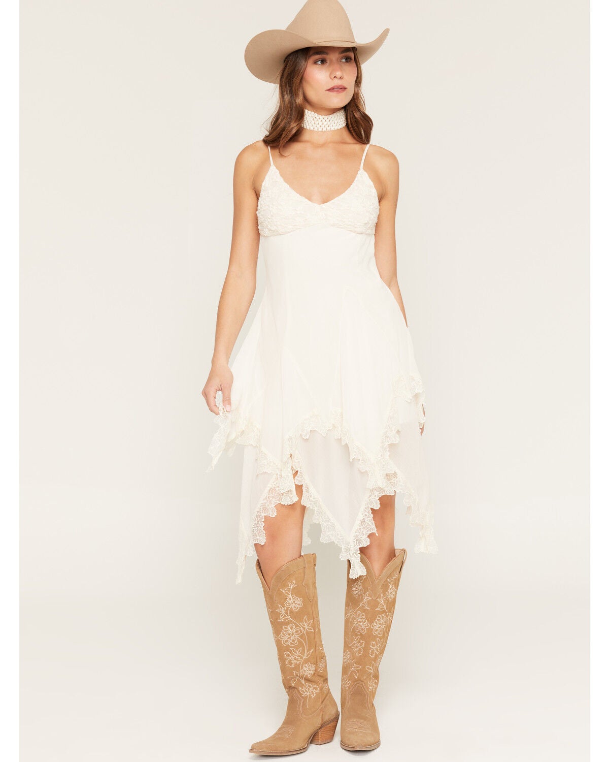 Image #1 - Miss Me Women's Hanky Hem Sleeveless Mini Dress, Off White, hi-res