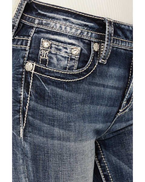 Image #4 - Miss Me Women's Dark Wash Mid Rise Downward Wing Pocket Bootcut Stretch Denim Jeans, Dark Wash, hi-res