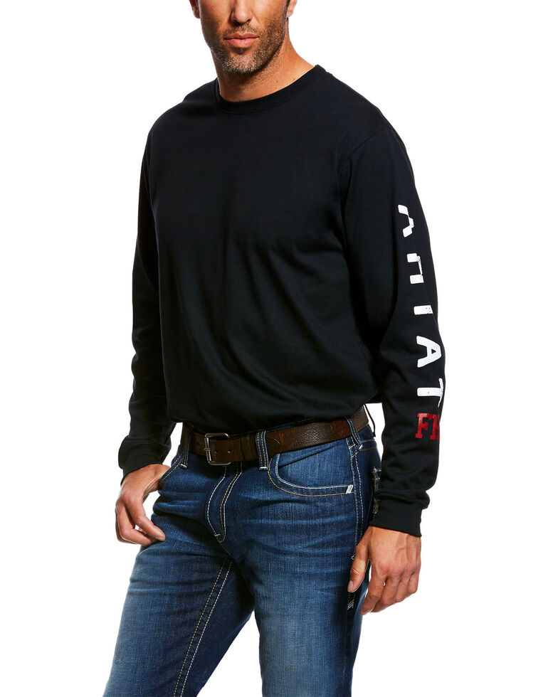 Ariat Men's FR Roughneck Back Skull Graphic Long Sleeve Work T-Shirt - Tall , Black, hi-res