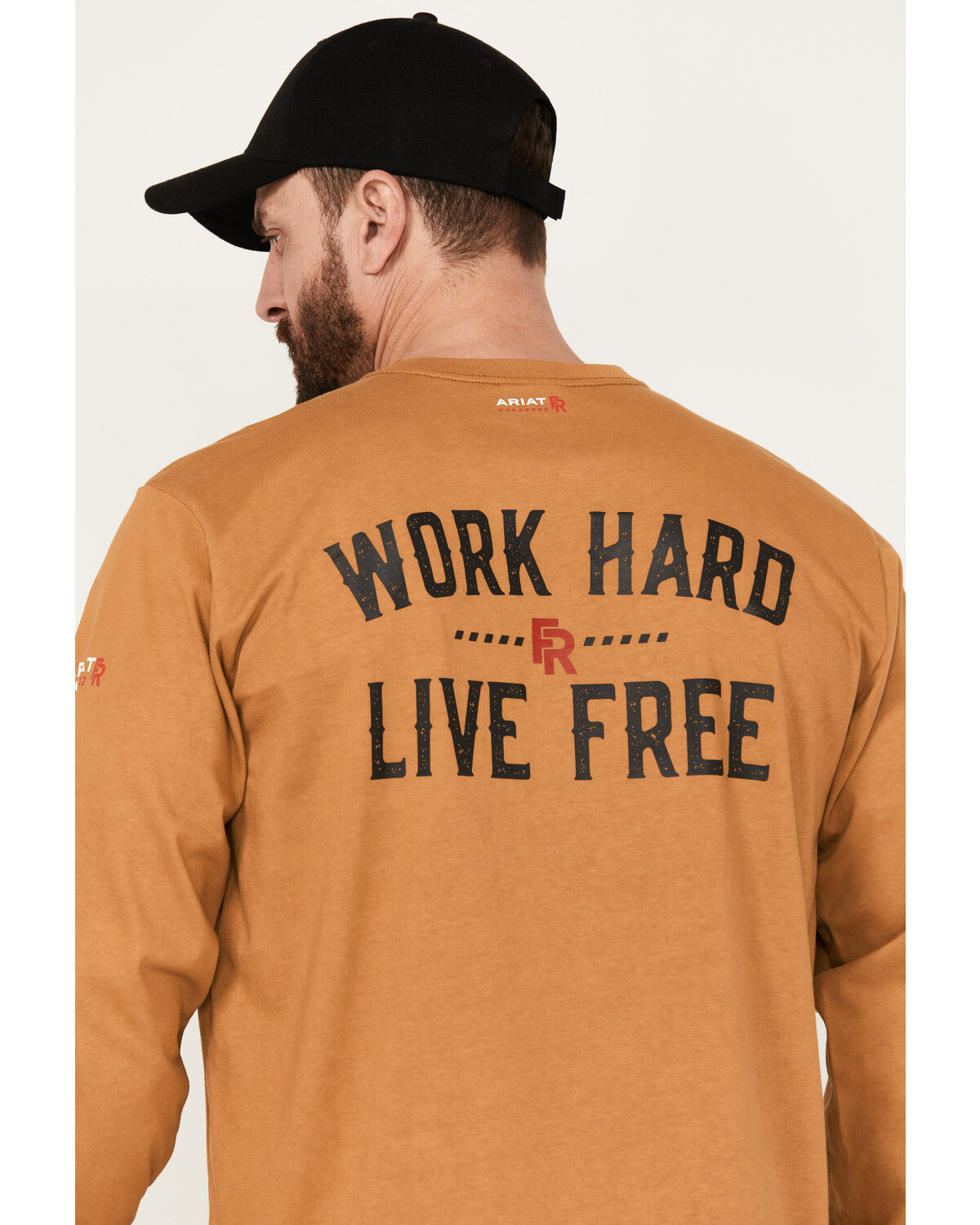 Image #4 - Ariat Men's FR Work Hard Live Free Long Sleeve T-Shirt, Brown, hi-res