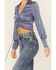 Image #2 - Lush Women's Satin Cinch Front Blouse, Blue, hi-res