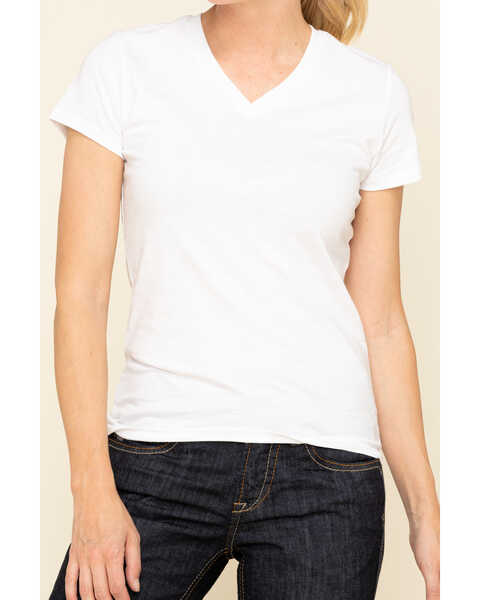 Image #4 - Dovetail Workwear Women's White Solid V-Neck Work Tee, White, hi-res