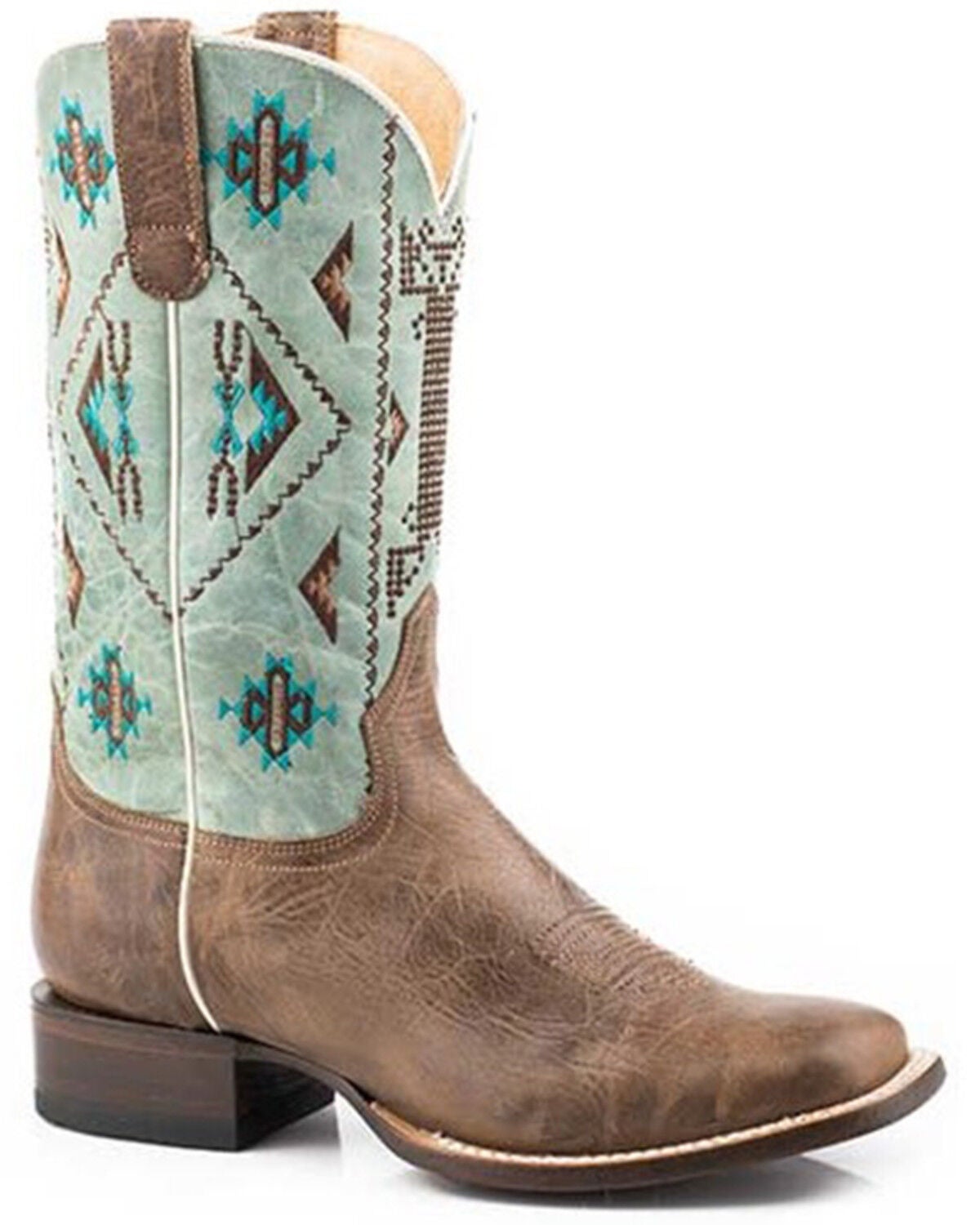 Roper Women's Out West Southwestern Embroidered Performance Western Boots - Square Toe, Brown, hi-res