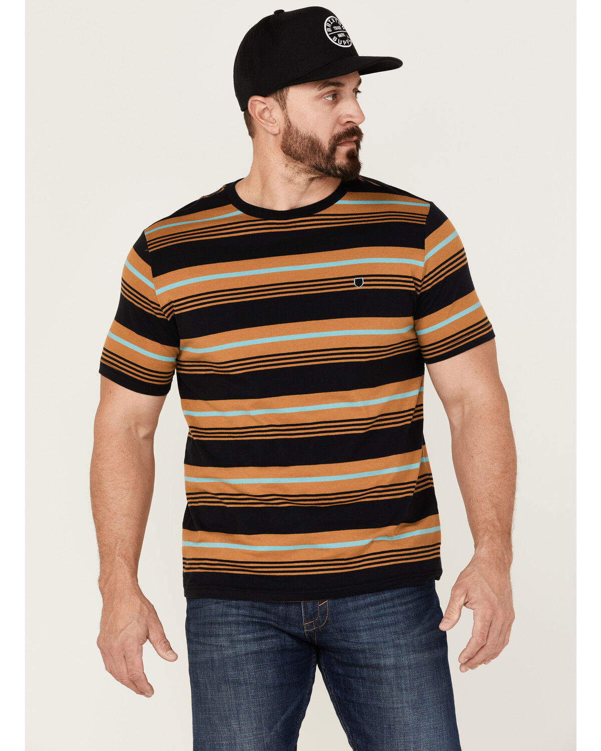 Image #1 - Brixton Men's Hilt Shield Striped Knit T-Shirt, Black, hi-res