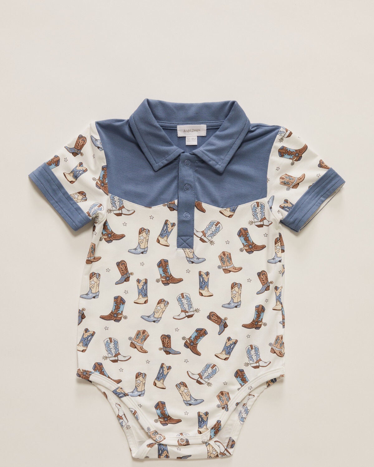 Angel Dear Infant Boys' Cowboy Boots Short Sleeve Onesie, White, hi-res