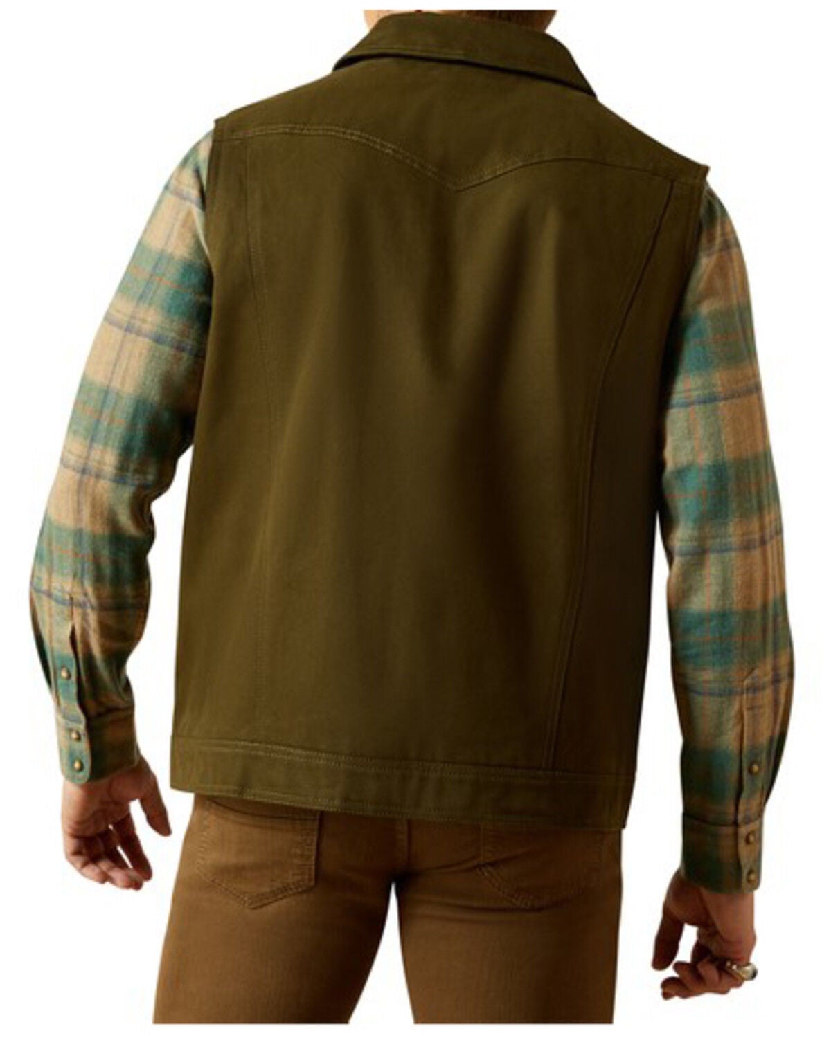 Image #3 - Ariat Men's Solid Unlined Canvas Rancher Vest, Brown, hi-res