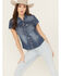Image #1 - Wrangler Women's Modern Denim Short Sleeve Snap Shrunken Western Shirt, Blue, hi-res
