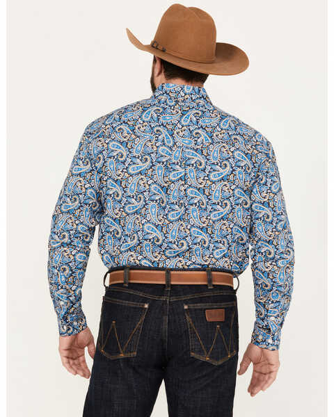 Image #4 - Roper Men's Amarillo Paisley Print Long Sleeve Western Snap Shirt, Blue, hi-res