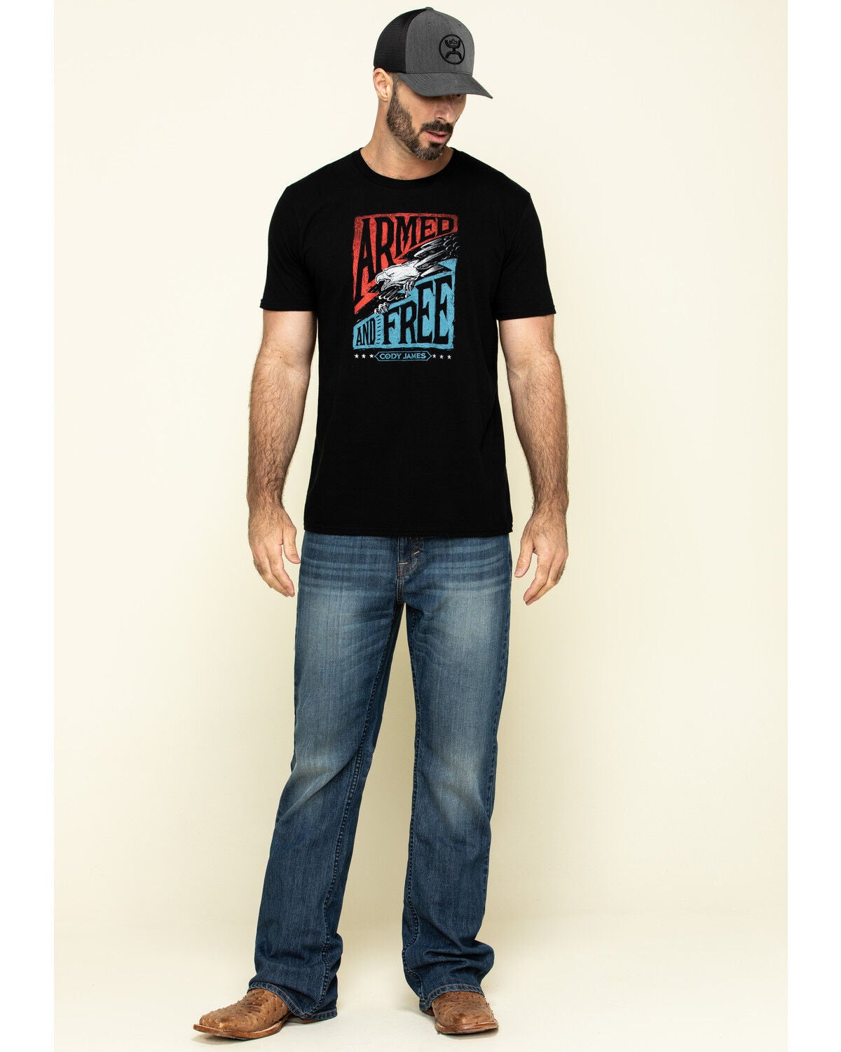 Cody James Men's Wolfstooth Wash Duke Relaxed Bootcut Stretch Denim Jeans, Blue, hi-res